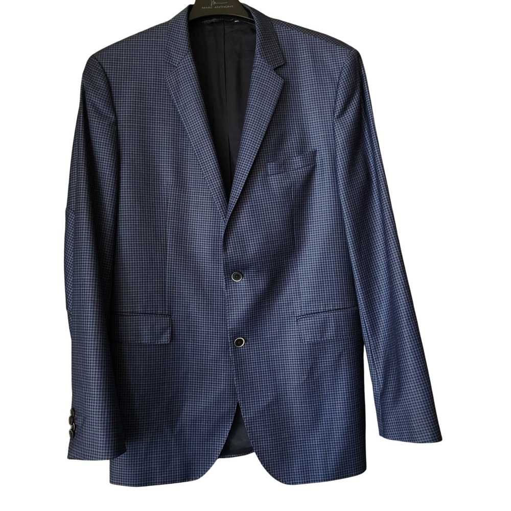 Hugo Boss Blazer Mens 44L Reda Super 130 Wool Elbow Patch Sport Coat Jacket Blue